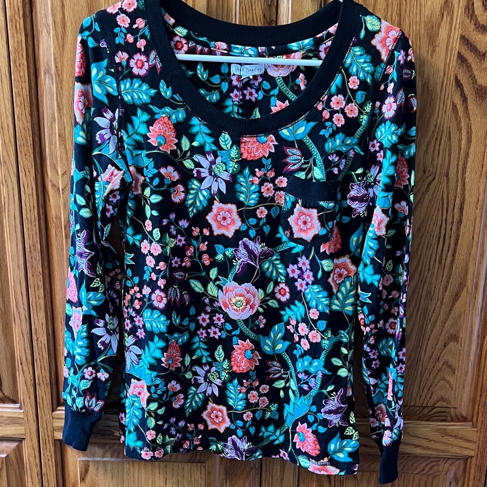 Vera Bradley Black Long-Sleeve Floral Scoop Neck Top